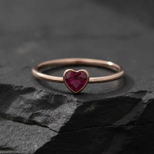 Heart Ring, Ruby Heart Ring, Ruby Engagement Ring, Gold Heart Ring, Heart Shaped Ruby Ring, Stacking Ring, July Birthstone, Anniversary Ring