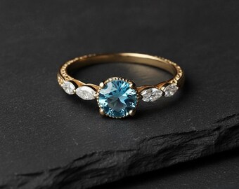 Blue Topaz Ring, Topaz Engagement Ring, Topaz Diamond, Statement Ring, Vintage Ring, November Birthstone, Stacking Ring,Anniversary Gift Him