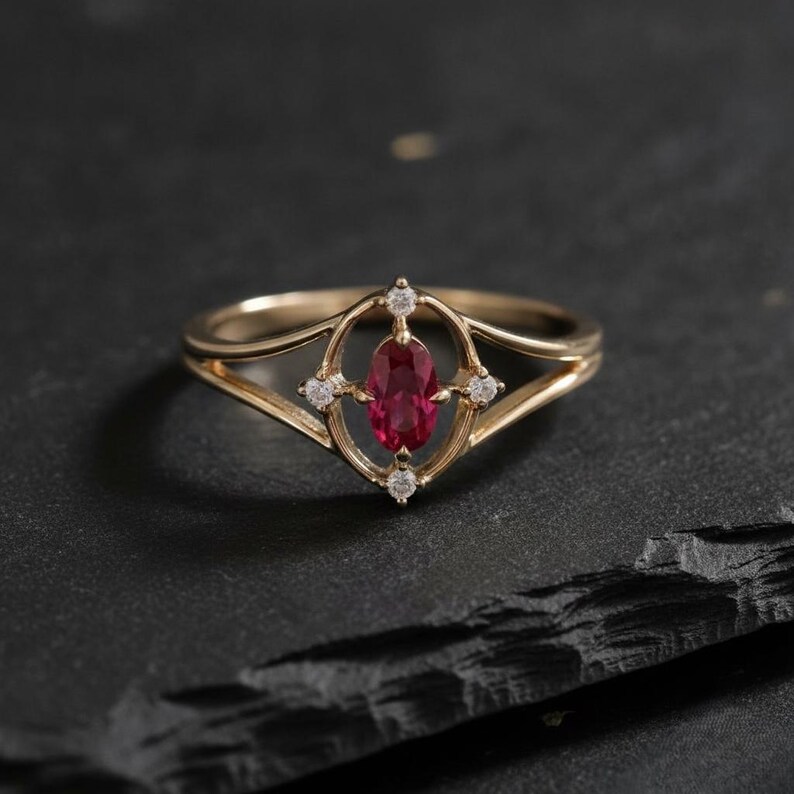 Ruby Diamond Ring, Ruby Engagement Ring, Ruby Solitaire Ring, Oval Ruby Ring, July Birthstone, Stacking Ring, Anniversary Ring Gifts for Him imagen 8