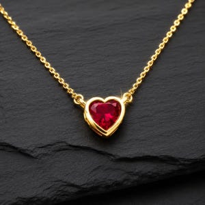 Natural Ruby Heart Necklace, 14K Gold Heart Necklace, Pinky Gemstone Necklace for Women, Romantic Valentine Gifts, Silver Wedding Jewelry