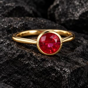 Ruby Solitaire Ring, July Birthstone, Round Cut Ring, Dainty Ruby Ring, Stacking Ring,925Sterling Silver, Minimalist Ring, Birthday Gift Her