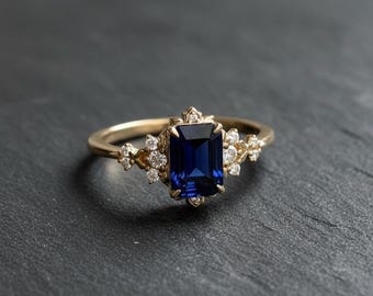 Sapphire And Diamond Ring, Engagement Ring, Sapphire Ring, September Birthstone, Statement Ring, Vintage Ring, Anniversary Ring Gift for Him