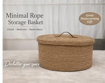 Handmade Cotton Rope Basket with Lid, Beige Minimalist Home Organizer