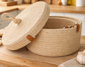Handmade Jute Rope Storage Basket, Woven Rustic Home Decor, Eco Friendly Natural Organizer Basket