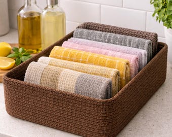 Handmade Cotton Rope Storage Basket, Beige Fuchsia Organizer, Nursery Shelf Decor