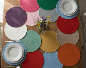 Handmade Colorful Cotton Rope Placemat Coaster Set, Boho Table Decor
