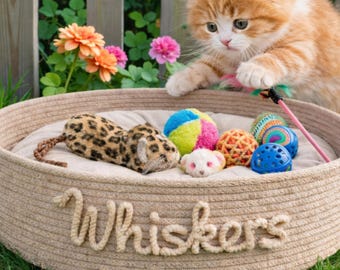 Handmade Cotton Rope Pet Basket, Rustic Boho Personalized Pet Bed