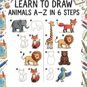 Learn to Draw Animals A-Z – Kids' Printable Drawing Book (PDF Pattern)