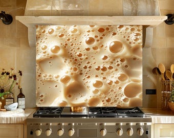 Golden Bubble Glass Backsplash, Modern Abstract Kitchen Wall Panel, Heat Resistant Glass