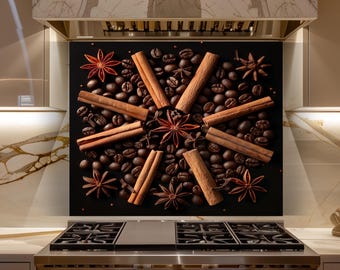Coffee Bean Glass Backsplash, Cinnamon Spice Kitchen Wall Panel, Heat Resistant Glass