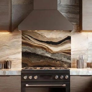 Modern Marble Glass Backsplash, Neutral Stone Kitchen Wall Panel, Heat Resistant