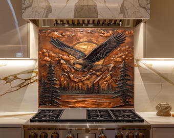 Majestueuze adelaar koperen look glazen achterwand, bergkeuken wanddecoratie!