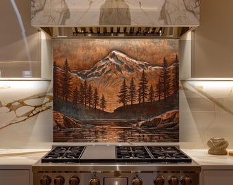 Copper Mountain Glass Backsplash, Rustic Nature Kitchen Wall Panel Decor