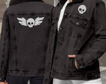 Skull Embroidered Denim Sherpa Jacket, Romantic Goth grunge y2k Clothing