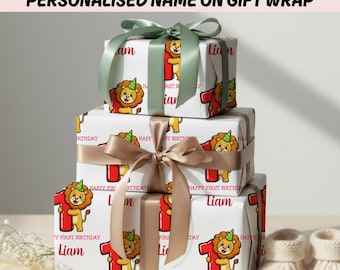 Personalized First Birthday Wrapping Paper Custom Name 1st Birthday Gift Wrap Lion Birthday Wrapping Paper Baby Boy Safari Birthday Gift