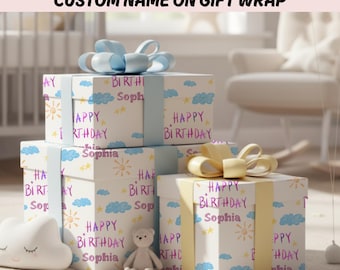 Papel de regalo de cumpleaños personalizado, papel de regalo con nombre personalizado, papel de regalo de feliz cumpleaños, papel de regalo de cumpleaños infantil, papel de regalo de cumpleaños personalizado