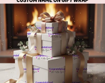 Custom Wedding Wrapping Paper Personalized Mr and Mrs Names Gift Packaging Congratulations Marriage Present Bridal Shower Celebration Paper
