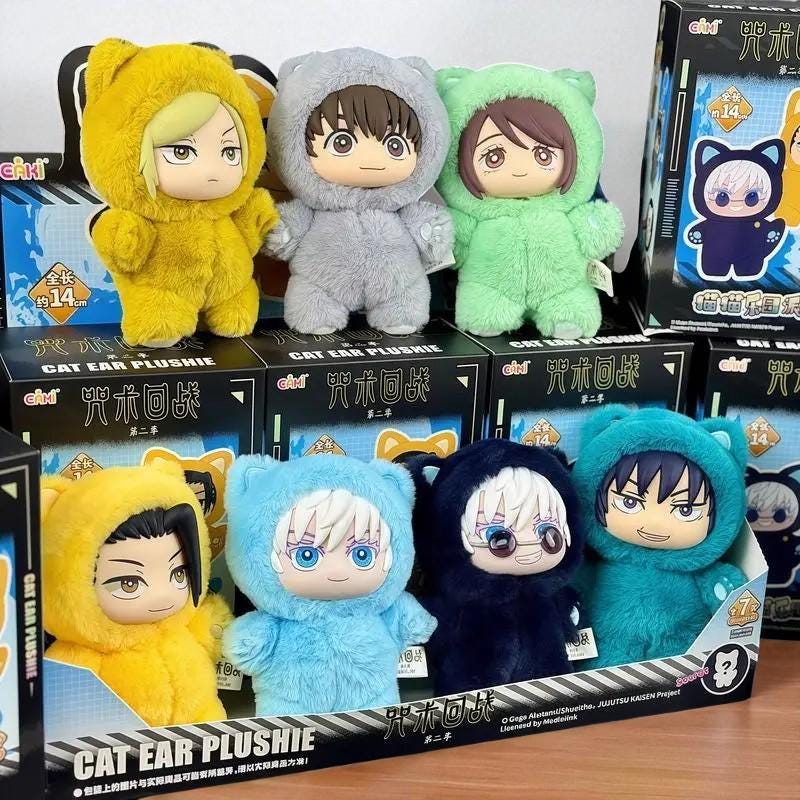 New Genuine Kawaii Jujutsu Kaisen 2 Cat Ear Plushie Series Blind Box Mystery Box Anime Toy Room Decoration Collect Holiday Birthday Gifts