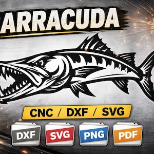 Barracuda CNC-Plasma-Schnittdatei | Fisch Metall Wand Kunst Dxf SVG Png | Fischen Dekor | Laser-Schnitt-Datei | dxf Dateien für Plasma