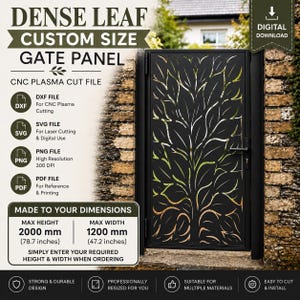 Tätt lövverk, anpassad storlek DXF | Måttbeställd sekretessskärm | CNC-plasmaskuren fil | Grindstaketpanel SVG