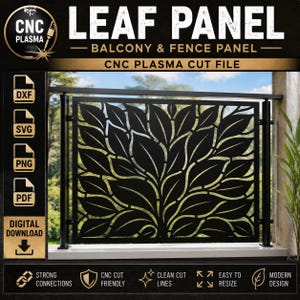 Modern lövbalkong- och staketpanel DXF | CNC-plasmaskärning | Insynsskydd | Laserskärning Svg Png Pdf