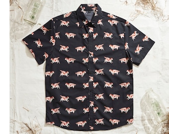Unique Animal Button-Up Shirt with Cowprint Design - Flying Cows