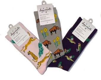 Mens Sock Bundle - Bison, Parrot and Cheetah Cotton Socks