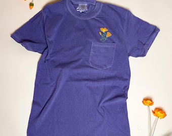 Cool Comfort Cotton Crewneck with Embroidered Poppy Pocket - Unique Gift Idea