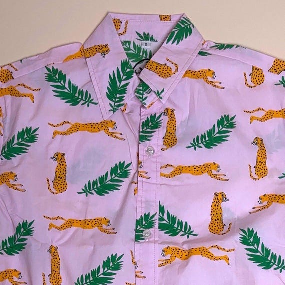 Elegant Pink Animal Cheetah Print Cotton Button up for
