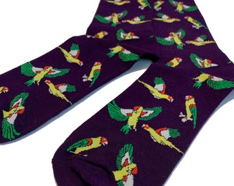 Women Cotton Purple Flying Parrot Socks