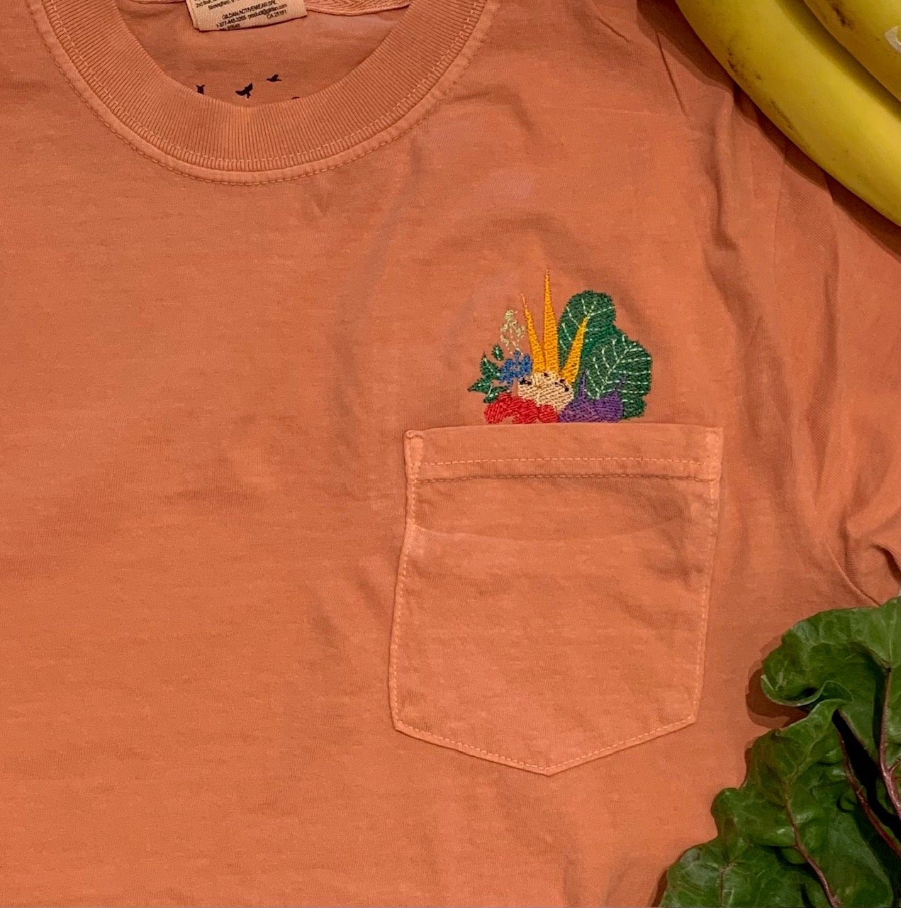 Eco-Friendly Vegetable Themed Cotton Embroidered Tee -Farmers Market Tee