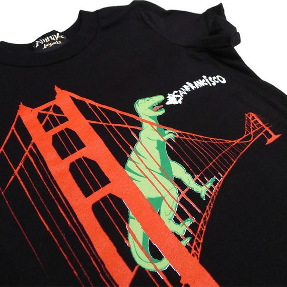 Dinosaur Toddler Tshirt, Dino Illustration, T-Rex Tshirt, Golden Gate Bridge Shirt, Godzilla Clothing, Soft Tshirt, Black, Dinosaur Tshirt