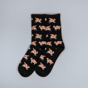 Flying Cow Socks in Black Cotton for Women Animal Print
