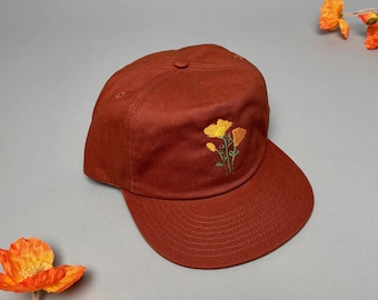 Snapback-hoed van geborsteld katoen met geborduurde California Poppies - baseballpet met bloemen cadeau