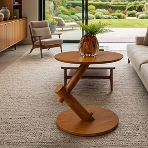 Modern Z-Shape Solid Wood Side Table | Minimalist Brown Accent Furniture