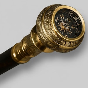 Bastón con empuñadura de brújula dorada - Bastón de movilidad de estilo victoriano