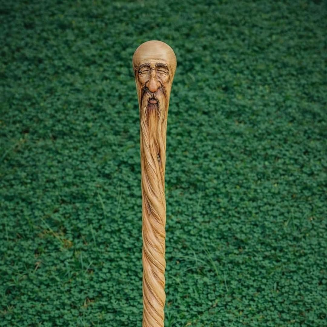 Handcrafted Wooden Old Man Face Carved Walking Cane – Artisan Wood ...