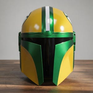 Hand Painted Mandalorian Style Helmet Green Gold  Finish Custom Beskar-Style Cosplay Prop Wearable Bounty Hunter Armor Sci Fi Collectible