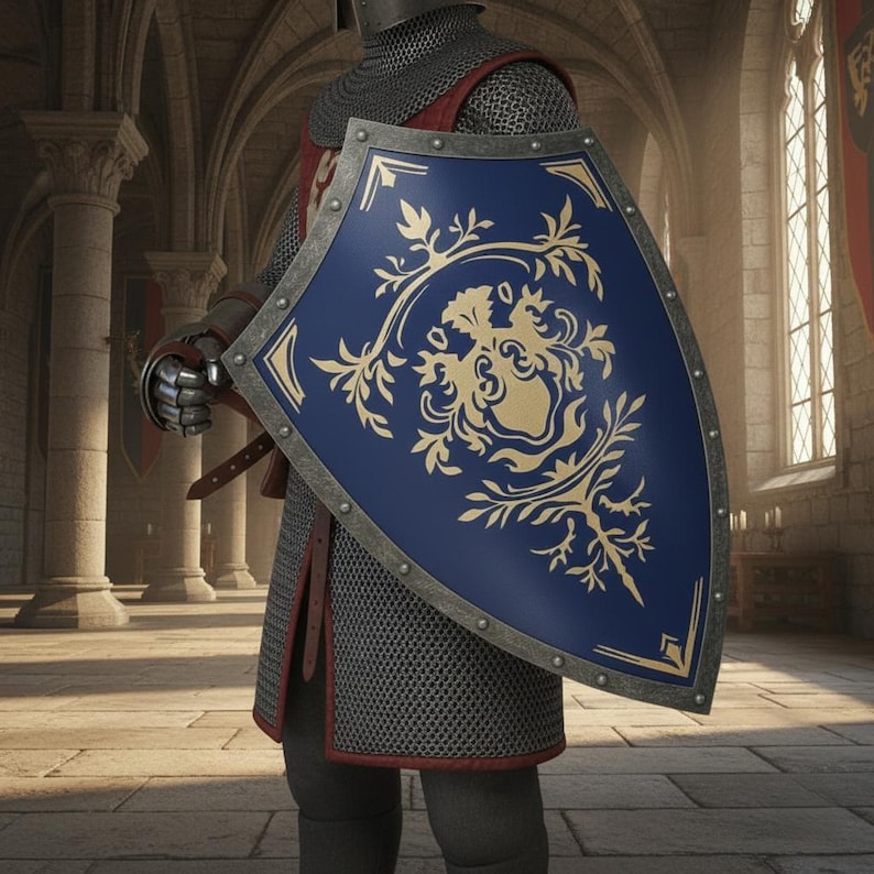 Handcrafted Crusader Knight Heater Shield, Lion Emblem Medieval Armor ...