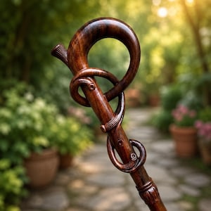 Python Handle Wooden Cane, Hand Carved Walnut Ergonomic Grip Stick