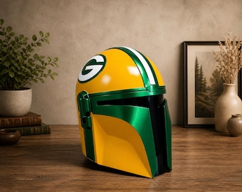 Custom Metal Helmet | Green Gold Cosplay Helmet | Wearable Armor | Handmade Sci-Fi Gift