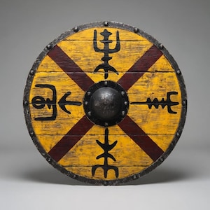 Handgjord vikingasköld 24” – Sliten nordisk stil