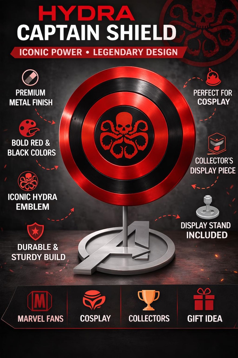 Hydra Captain Shield Metal Replica | 24 Inch steel Cosplay & Display Prop image 2