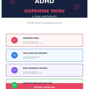 ADHD Dopamine Menu Printable Kit