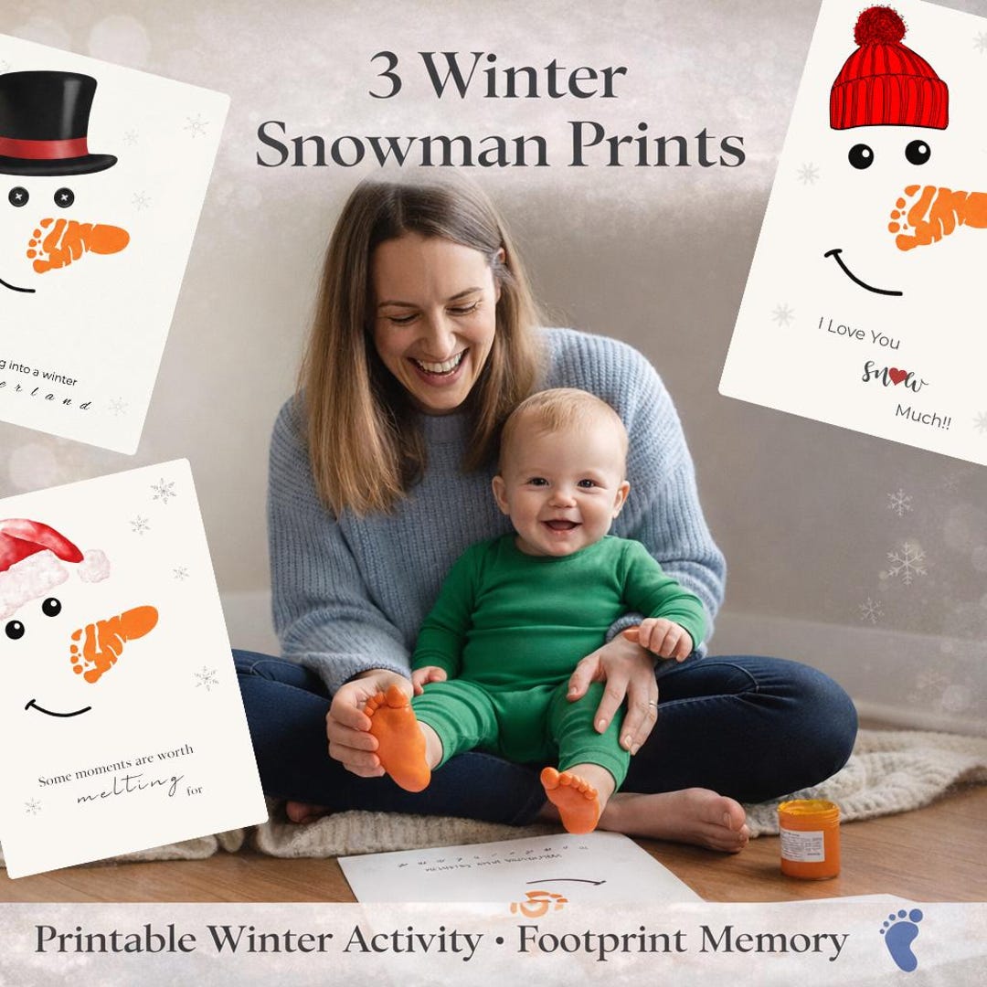 Winter Baby Footprint Activity, Printable Snowman Art, Family Keepsake ...