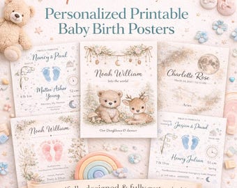 Personalized Baby Birth Poster | Choose Your Design | Custom Newborn Nursery Print