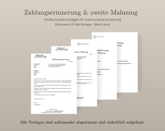 Dunning templates for restaurants & freelancers | Payment reminder | Second reminder | Word