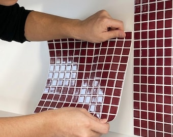Red Peel and Stick Wall Tiles | 3D PVC Backsplash Panels | Matte Kitchen Wall Decor | Self Adhesive Home Renovation Tiles