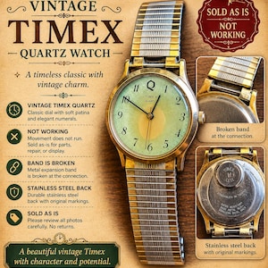 Vintage Timex Quartz Wristwatch – Gold-Tone – Non-Working – Assembled in Taiwan