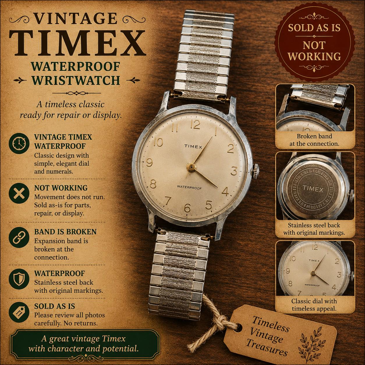 Vintage Timex Manual Wind Watch | Non-working | Mid-century  display picture 1